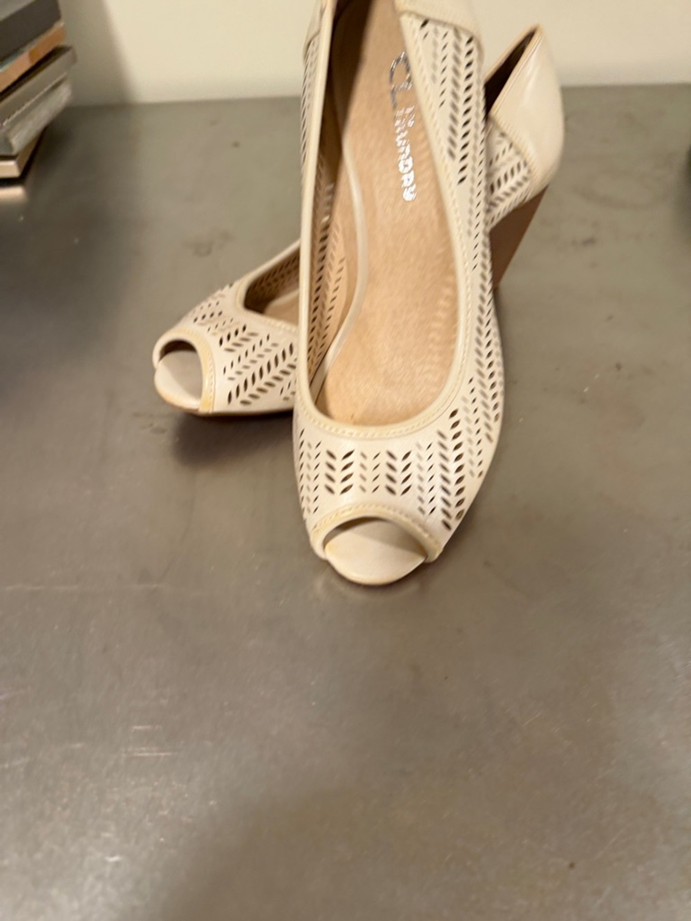 CL by Laundry Cream Laser-Cut Peep-Toe Heels